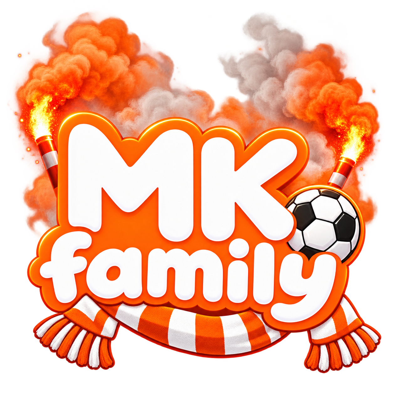 МК family — футбольный мяч, фанатский шарф и дым от файеров
